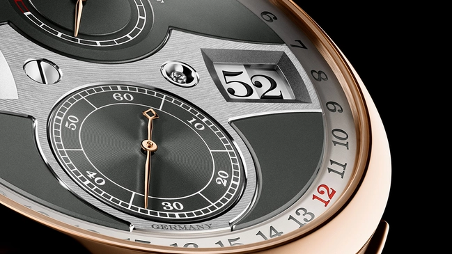 A Lange & Soehne Zeitwerk Date dial detail ring date, small seconds, digital display