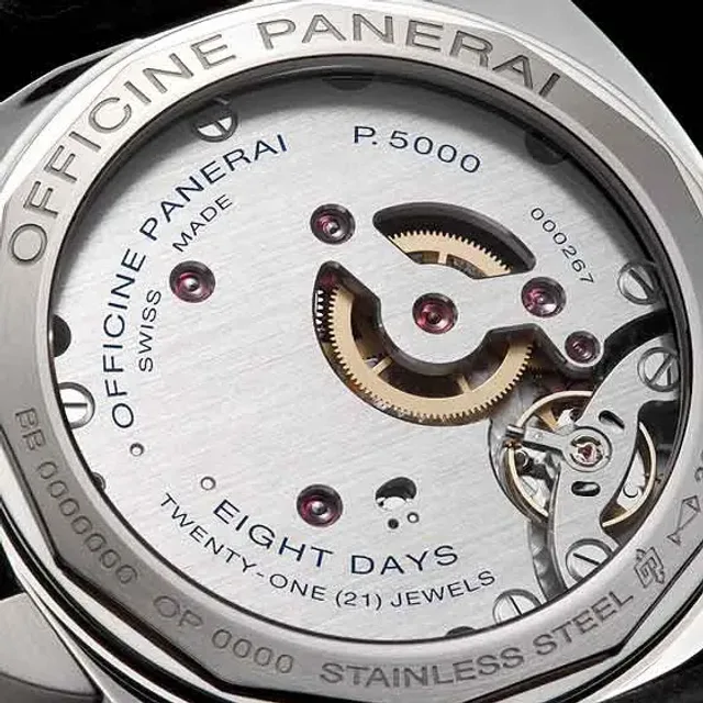 Panerai Calibre P.5000 manual-wound movement with an eight-day power reserve (PAM00510-caseback)