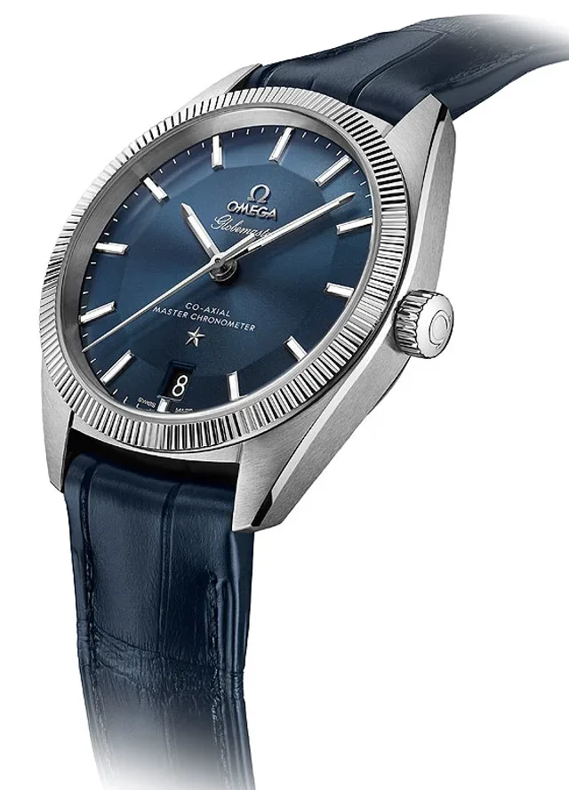 Omega Globemaster - blue dial - angle