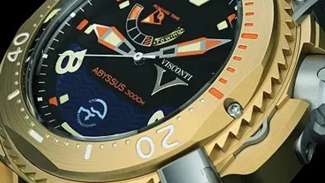 Visconti's Scuba Abyssus 3000M watch with a bronze case