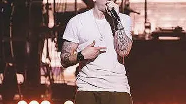 EMINEM wearing a Casio G-Shock Eminem edition at Casio's "Shock the World" Event
