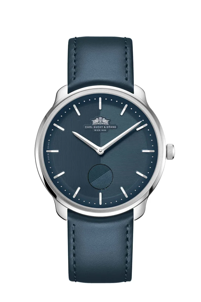 The Carl Suchy & Söhne Waltz N°1 with a blue dial