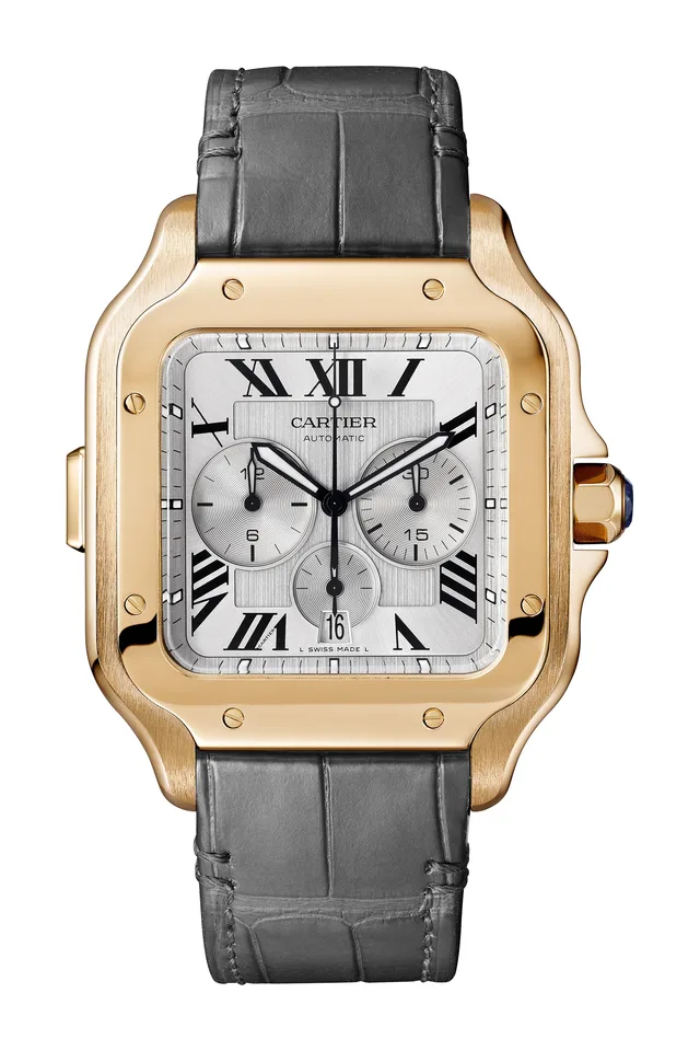 Cartier Santos de Cartier Chronograph rose gold leather strap