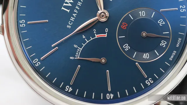 IWC Portofino Hand Wound 8 Days Blue Dial - power reserve