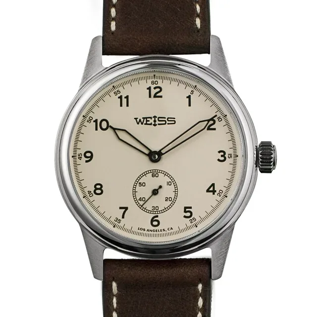Weiss 38 mm Field Watch - latte dial - front