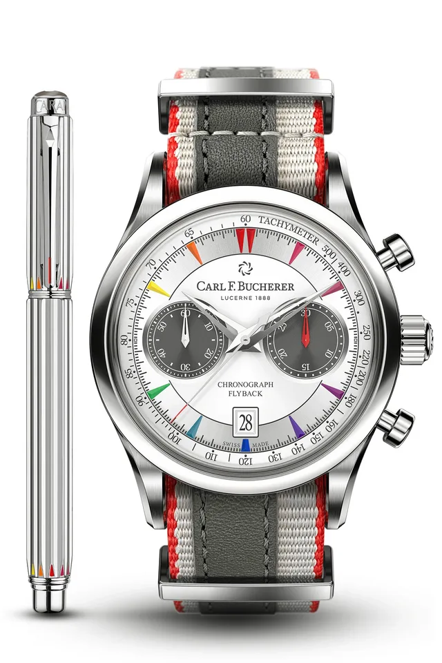 Carl-F-Bucherer-Manero-Flyback-Signature-watch-Caran-dAche-Signature-rollerball-pen_pair-front_1000