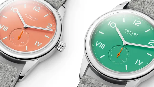 NOMOS_Club_Campus_cream_und_coral_electric_green_2