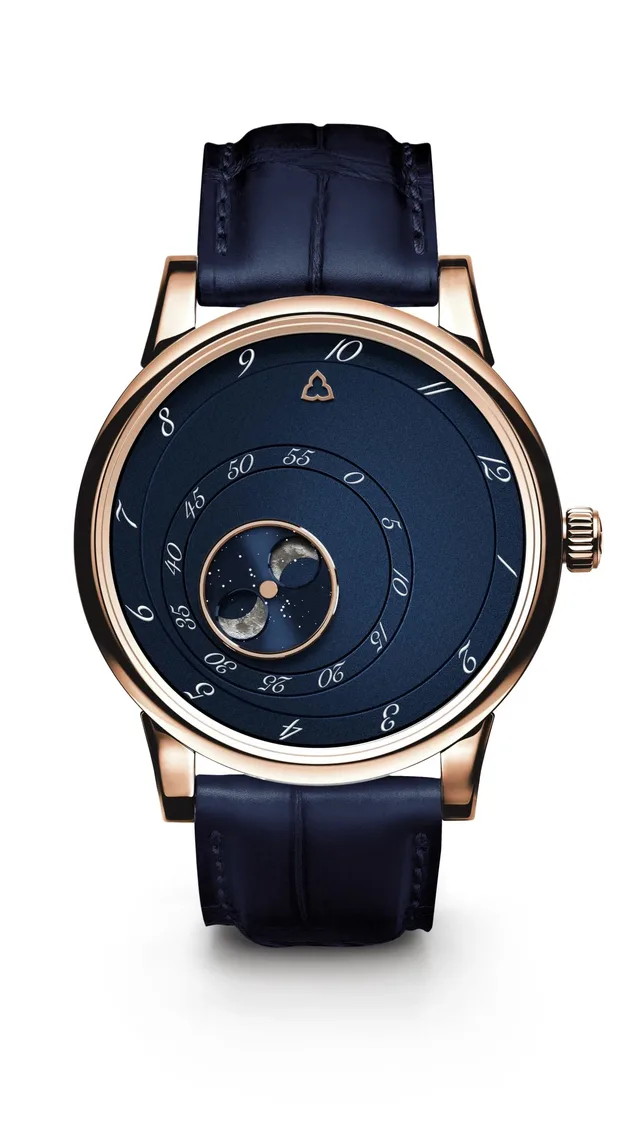 Trilobe-Les-Matinaux-Collection-LHeure-Exquise-Edition-Blue-Model-Rose-Gold-Front-View
