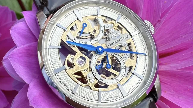 Orient-Star-M45-F8-Skeleton-on-flower-1