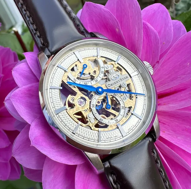 Orient Star M45 F8 Skeleton on flower