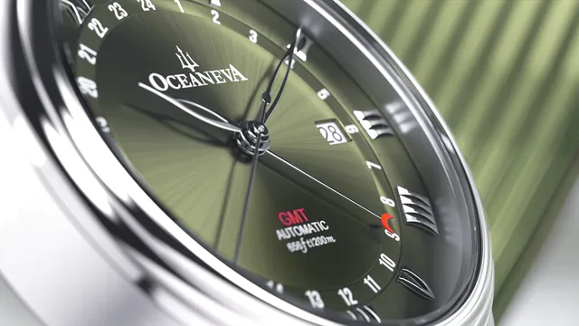 Automatic-GMT-Watch-Olive-Dial