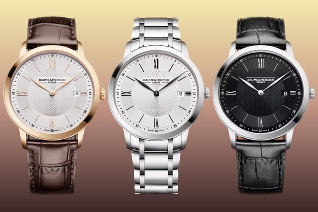 Front view of the three versions of the Baume & Mercier Classima Quartz
