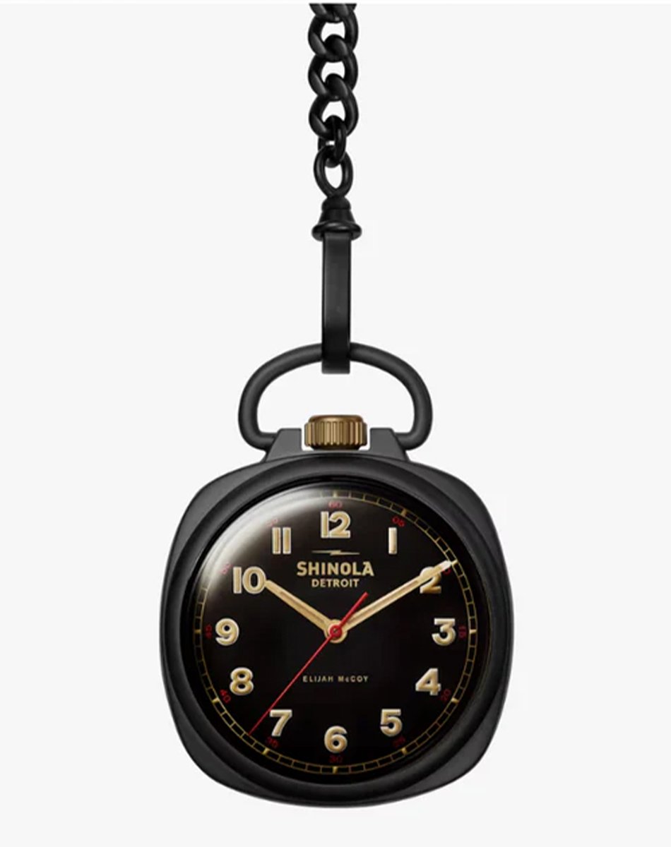 Shinola – Elijah McCoy Mechanic Pocket Watch, black pocket watch