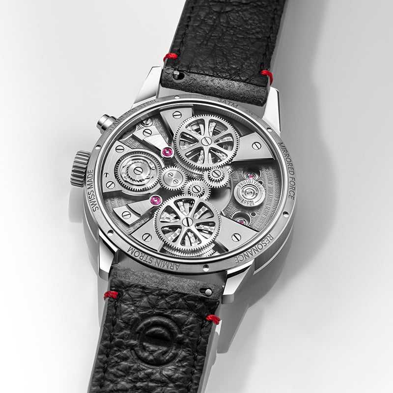Armin Strom Mirrored Force Resonance Red: case back and caliber ARF21