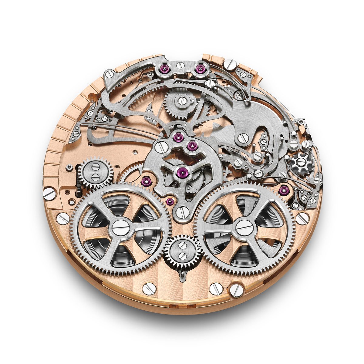 Armin Strom: Rear view of the caliber ARR25. At the top, you can see the mechanism, below the two barrels.