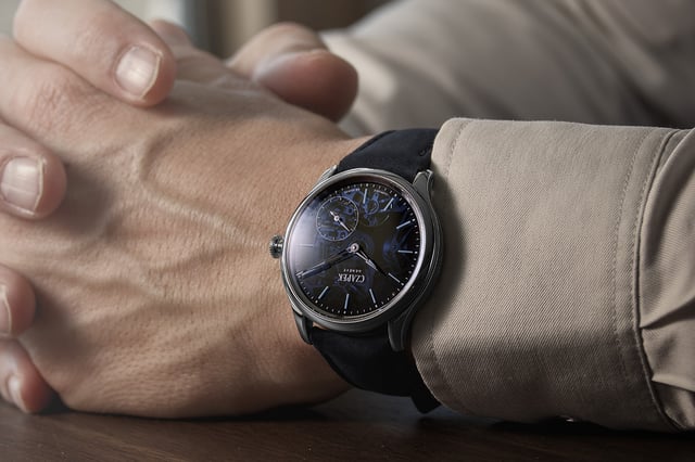Czapek Promenade Transparencies Aqua Blue: wrist, title