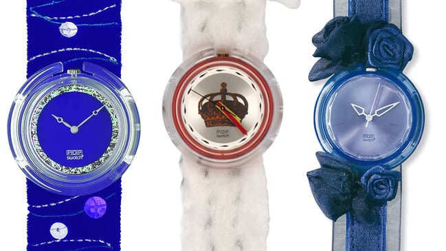 Pop collection by Swatch, colorful watches with quartz movement