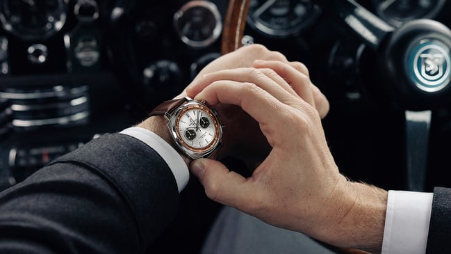Breitling Top Time B01 Chronograph 41 Tribute to Aston Martin DB5, ref. AB0178121G1X1: wrist, title
