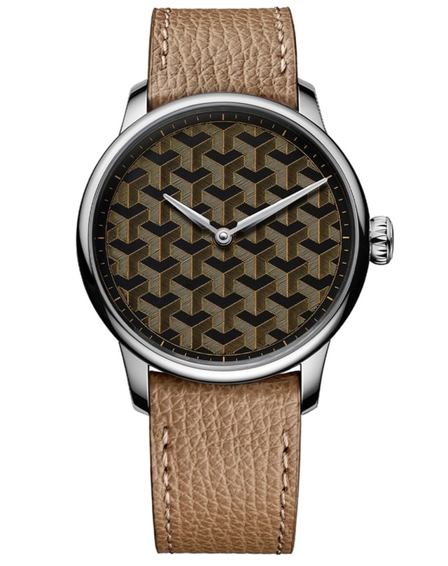 Louis Erard x Wire Art – Fil d’Or, elegant automatic watch made of stainless steel with leather strap and artistic dial