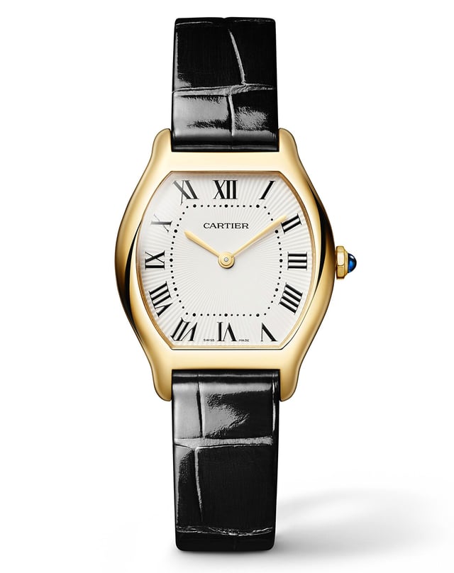 Cartier Tortue, elegant gold watch with leather strap