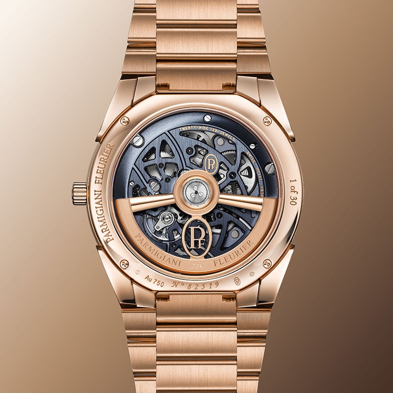 Parmigiani Fleurier Tonda PF Skelett Roségold Milano Blue: case back