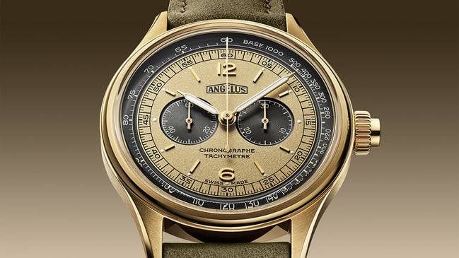 Angelus Chronographe Tachymètre, Gold – yellow dial 0CHCQ.H01A.V1168Q: Front