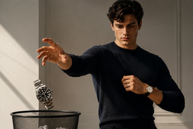 Young man with dress watch instead of dive watch