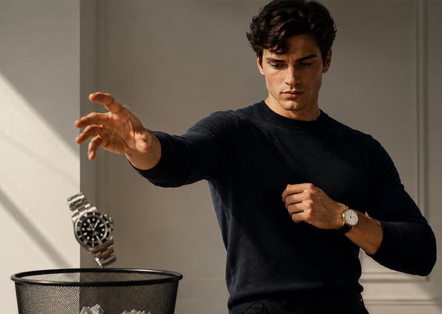 Young man with dress watch instead of dive watch