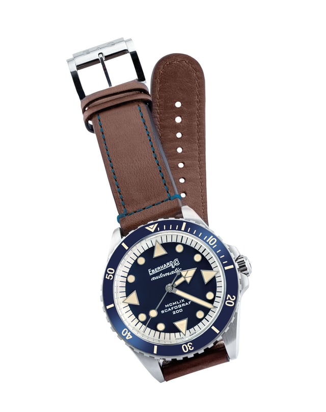 Eberhard & Co.: Scafograf 200 MCMLIX in blue with leather strap