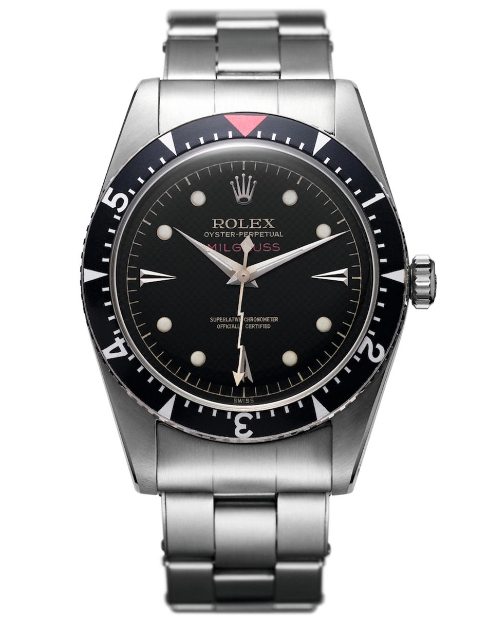 Vintage model of the Rolex Milgauss, stainless steel watch with automatic movement