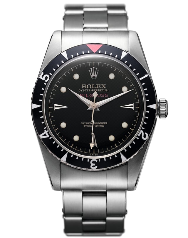 Vintage model of the Rolex Milgauss, stainless steel watch with automatic movement