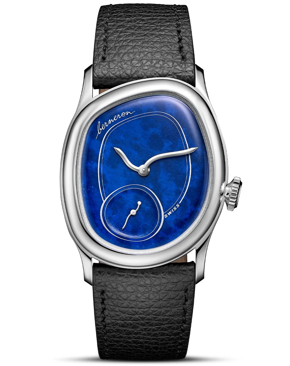 Statement piece: Berneron – Mirage 34 Lapis Lazuli, asymmetric luxury watch with stone dial