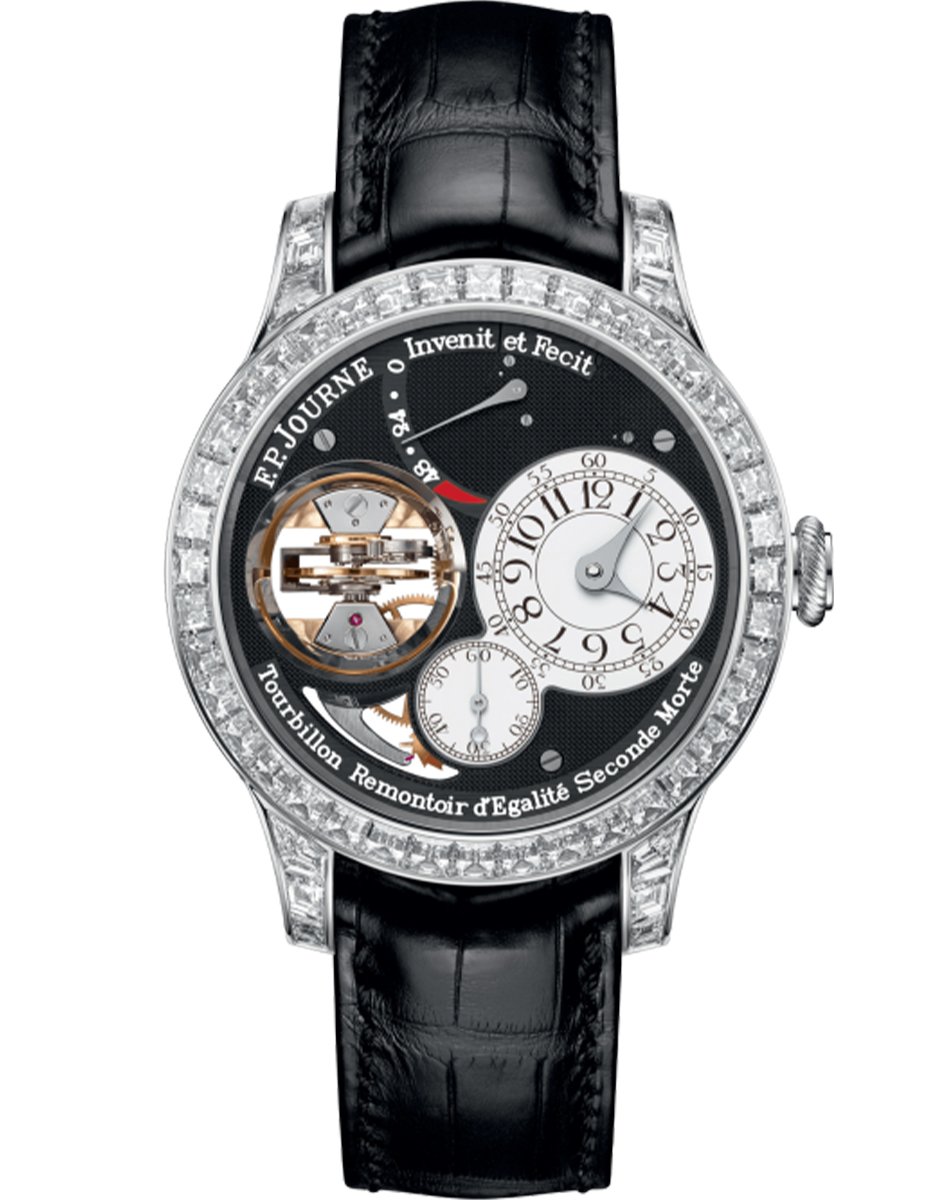 Dresswatch: Haute Horlogerie: F.P. Journe – Tourbillon Souverain Vertical Joaillerie, elegant watch with tourbillon and diamond trim