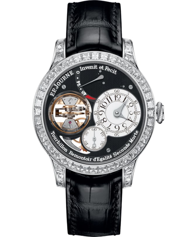 Dresswatch: Haute Horlogerie: F.P. Journe – Tourbillon Souverain Vertical Joaillerie, elegant watch with tourbillon and diamond trim