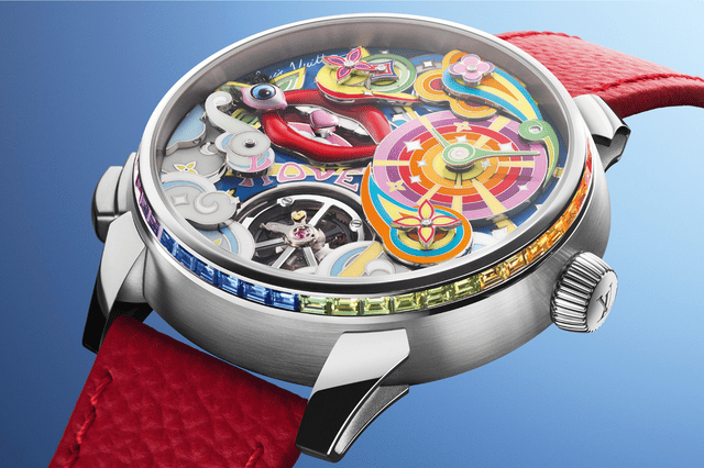 Close-up of the dial of the Louis Vuitton Tambour Taiko Arty Automata