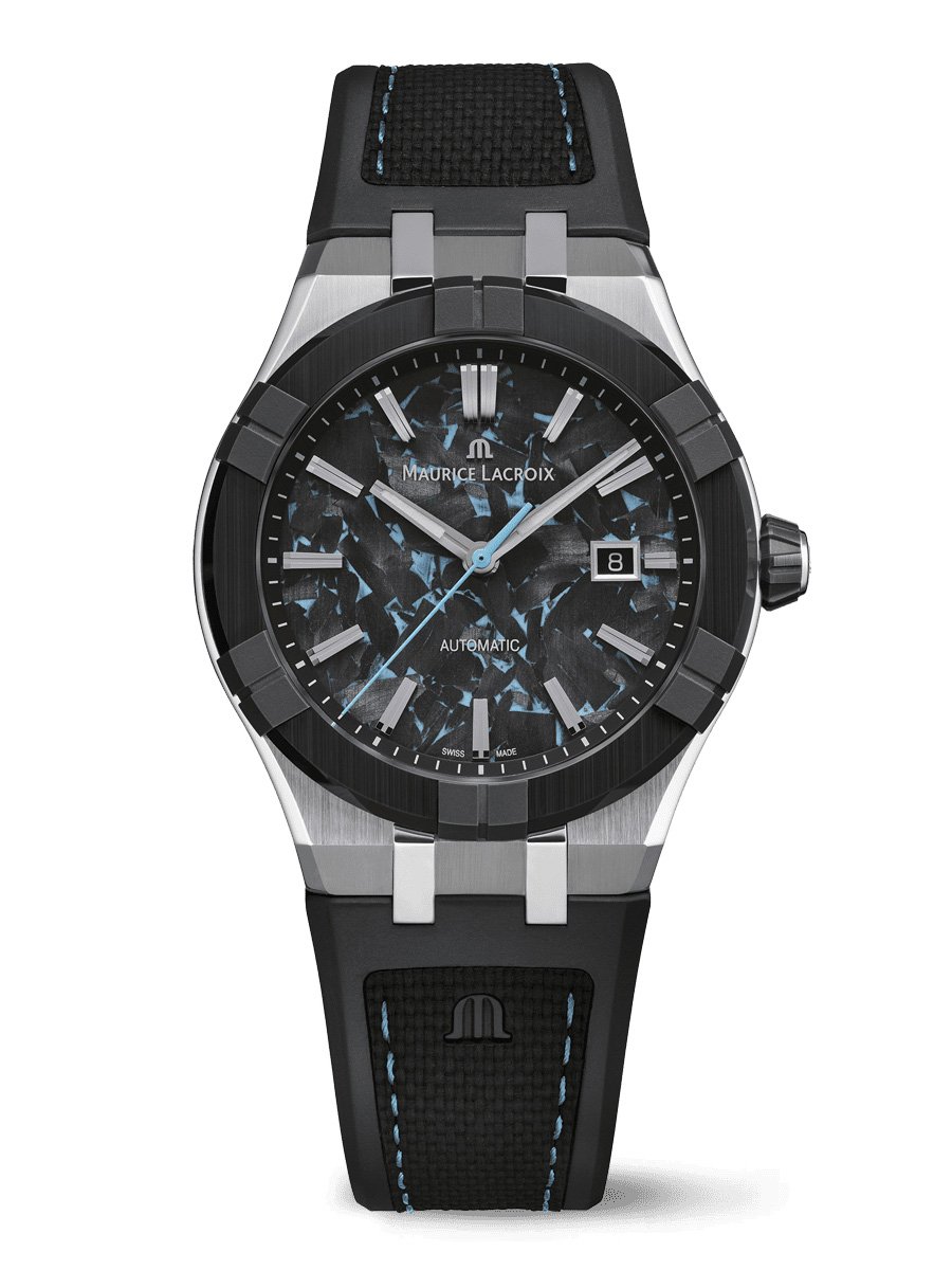 Maurice Lacroix AIKON-IC Frozen Colours Black and Sky Blue Frozen Carbon Dial: Front
