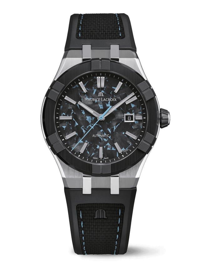 Maurice Lacroix AIKON-IC Frozen Colours Black and Sky Blue Frozen Carbon Dial: Front