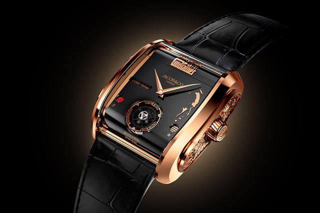 Jacob & Co. Godfather II, golden watch against black background