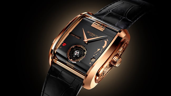 Jacob & Co. Godfather II, golden watch against black background