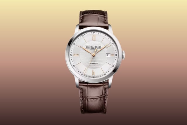 Front view of the Baume & Mercier Classima Automatic with leather strap