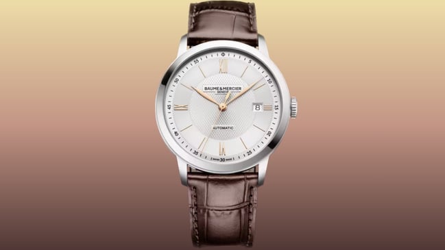Front view of the Baume & Mercier Classima Automatic with leather strap
