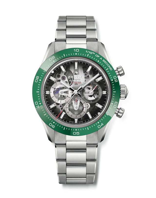 Zenith: Chronomaster Sport Skeleton with green bezel and steel bracelet