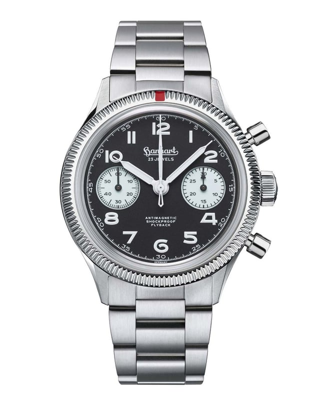 Hanhart: 417 ES Flyback 39 Reverse Panda with steel bracelet