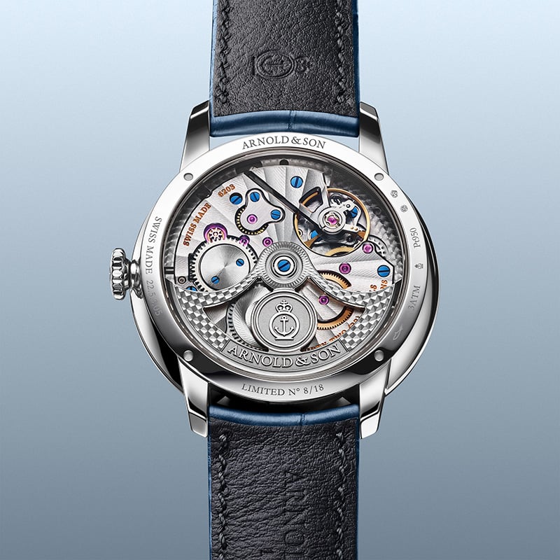 Arnold & Son DSTB Stop-Second Platinum Kingsand: caseback