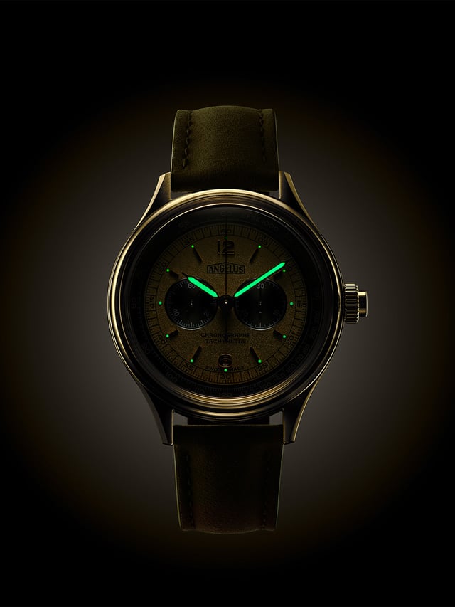 Angelus Chronographe Tachymètre, Gold – yellow dial: lime