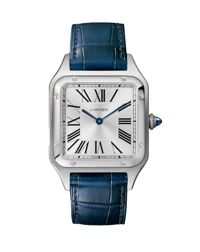 Cartier – Santos-Dumont, dress watch in stainless steel with blue leather strap