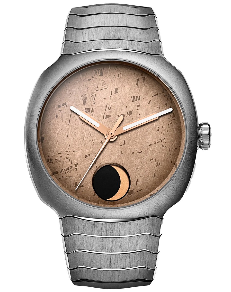 H. Moser & Cie Streamliner Perpetual Moon Concept Meteorite, watch made of stainless steel with manufacture caliber and meteorite dial
