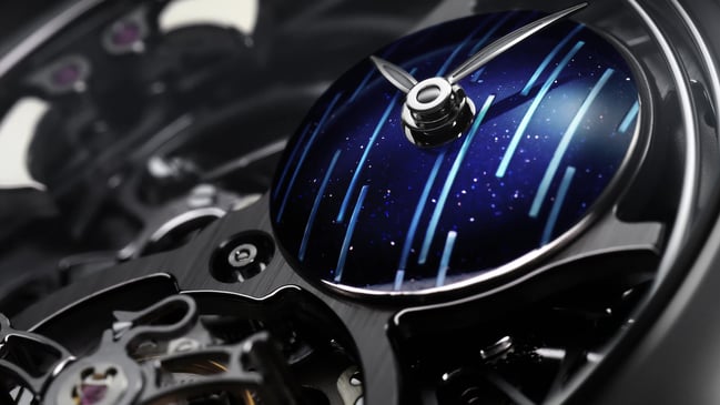 H. Moser & Cie. Endeavour Minute Repeater Cylindrical Tourbillon Skeleton Cosmic Rain: title, dial