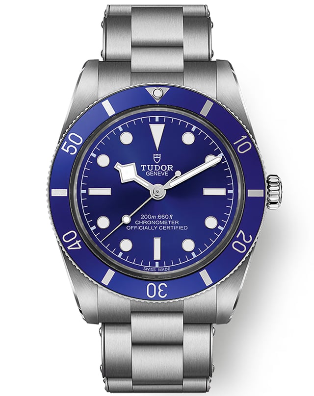 Tudor Black Bay 54, diving watch with blue dial, automatic caliber, and metal bracelet