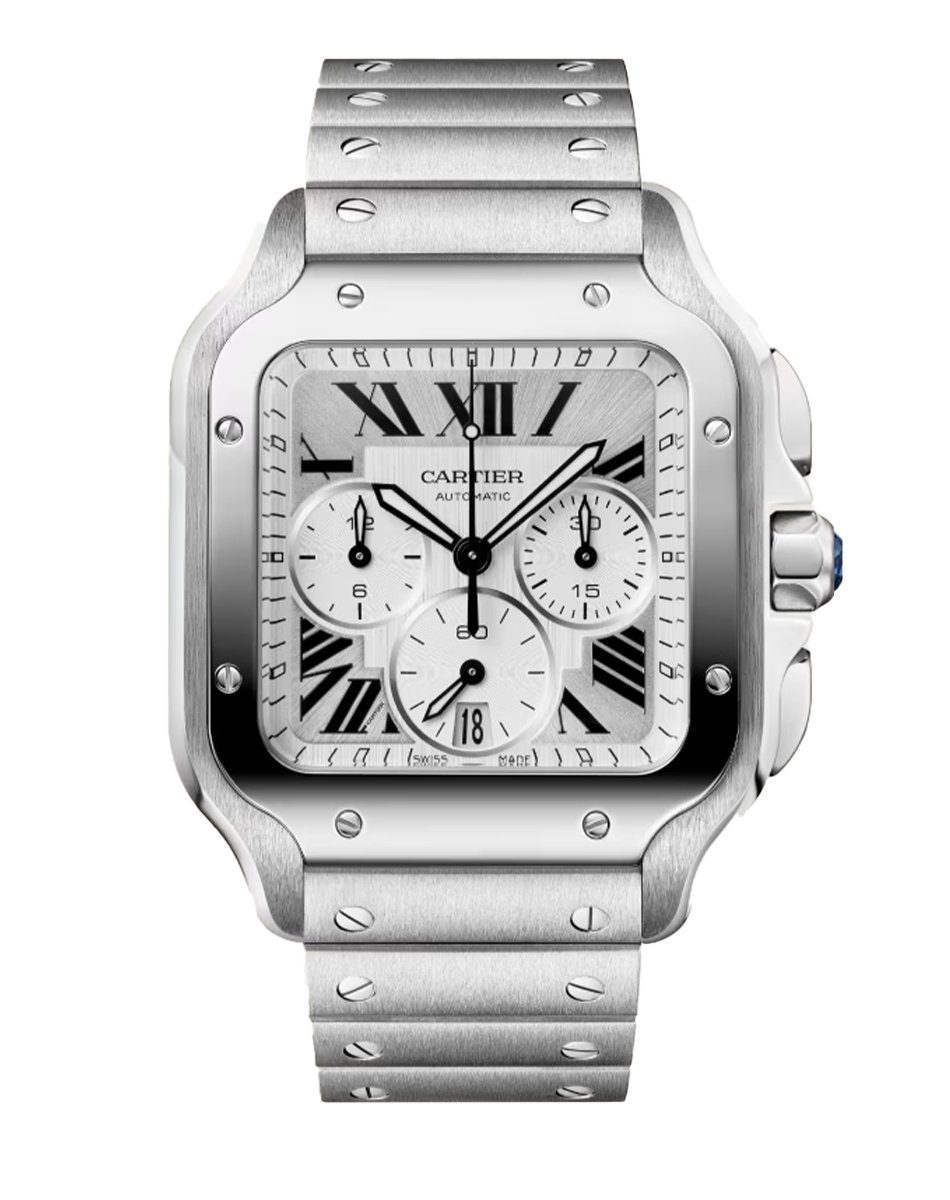 Cartier – Santos de Cartier Chronograph, chronograph in steel with automatic movement and integrated bracelet